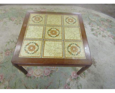 Tile topped coffee table H41cm D72cm approx