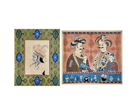 'Female dancer enacting the role of Krishner, watercolour'. Inscribed verso 'Rajasthan, Jaipur, c.1800', 48 x 38cm and anothe