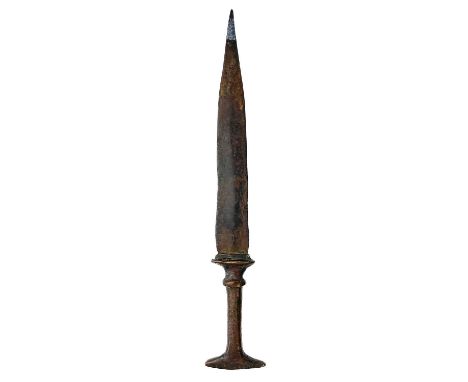 A Middle Eastern bronze and iron dagger, 18th/19th century. Length 36cm, width of handle 6cm.