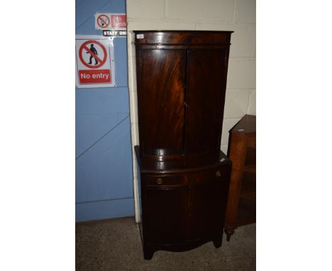 MAHOGANY EFFECT BOW FRONT DRINKS CABINET, WIDTH APPROX 61CM