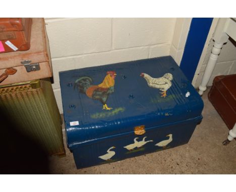 PAINTED METAL TRAVELLING TRUNK, LENGTH APPROX 69CM