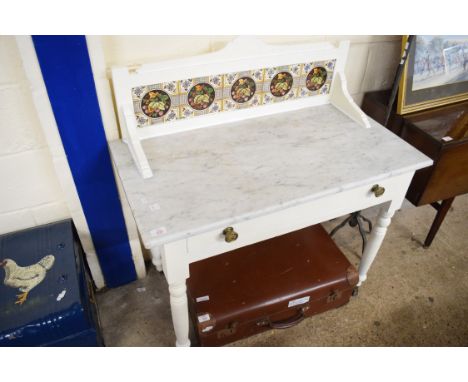 TILE BACK MARBLE TOP WASH STAND, WIDTH APPROX 94CM
