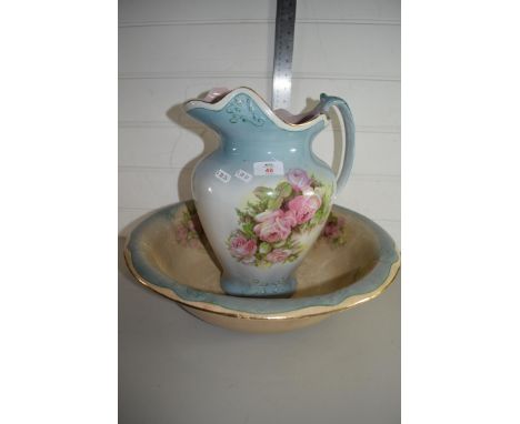 LARGE JUG AND BASIN WITH FLORAL DESIGN