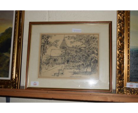 DRAWING OF ST PETERS LIMPSFIELD, SIGNED R H YATES