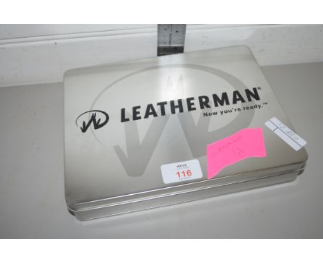 METAL BOX CONTAINING LEATHERMAN WORKING TOOLS