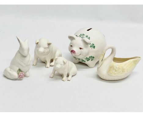 A collection of Belleek Pottery animals. 