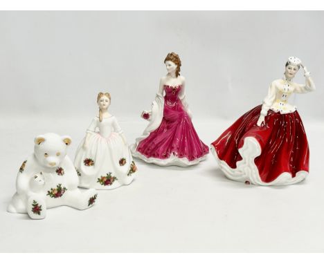 4 figurines. A Royal Doulton ‘Gail’ figure. A Royal Worcester Golden Moments ‘Ruby Wedding Anniversary’ figurine. 2 Royal Dou