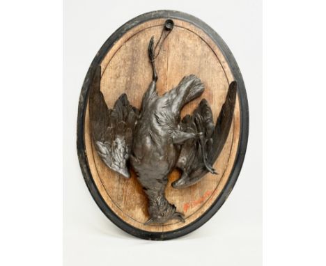 Paul Comolera (1818 - 1897) A 19th Century French bronze pheasant wall plaque. Signed. 34.5x46.5cm. 