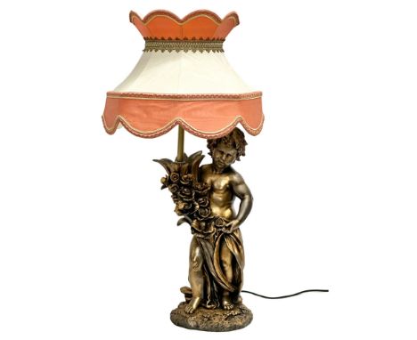A large gilt painted figurine table lamp. 89cm 
