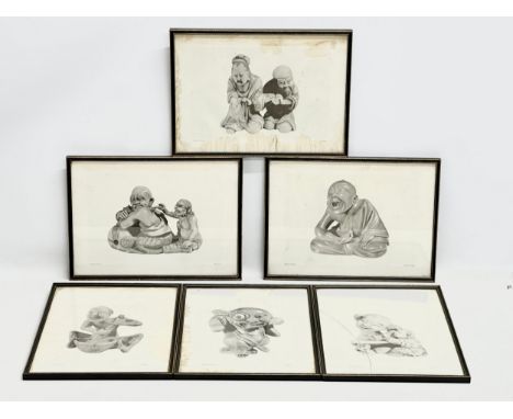 A set of 6 Early 20th Century Medical Netsuke prints. 26x36cm 