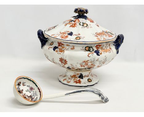 A large Early 19th Century Mason’s Patent Ironstone China tureen with cover and ladle. Retailed at Higginbotham &amp; Son, Du