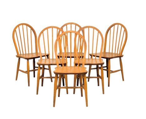 A set of 6 Ercol Blonde Mid Century dining chairs. 