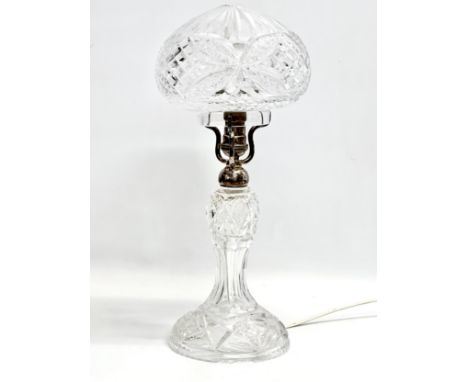 A 1930’s cut glass mushroom table lamp. 41cm. 