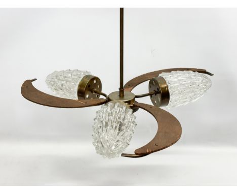 A 1960’s Mid Century ceiling light with glass shades. 59x48cm 