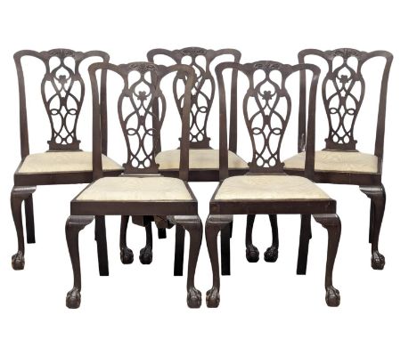 A set of 5 Early 20th Century mahogany Chippendale Revival dining chairs on Ball &amp; Claw feet 