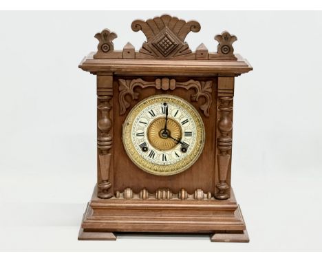 A large Late 19th Century American mantle clock. Ansonia Clock Co, New York. Eight Day Seneca Strike. With key and pendulum. 