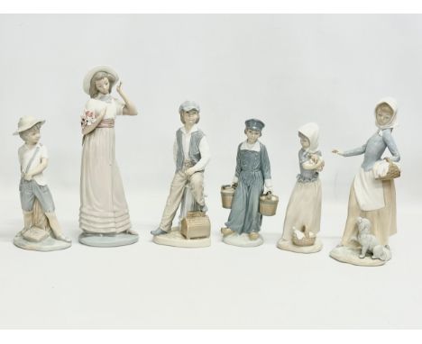 5 NAO figurines and a Lladro figurine. 30cm 27cm. 25cm. 22cm. 