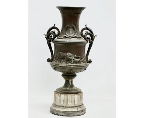 A large signed ‘Bonheur’ excellent quality Mid 19th Century bronze urn. On slate base. Isidore Jules Bonheur (1827-1901) 28x5