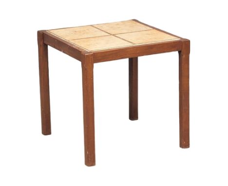 A Mid Century teak framed table with tile top.(1) 
