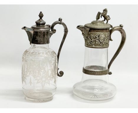 Two 19th Century Victorian silver plated claret jugs. A Henry Wilkinson silver plated claret jug, decorated with leaves, vine