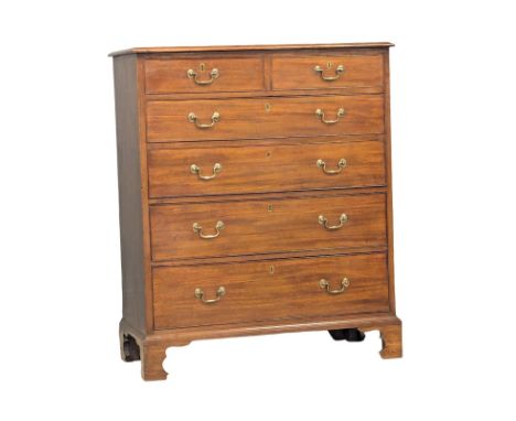 A good quality Early George III mahogany chest of drawers on bracket feet with original brass drop handles. Circa 1760-1780. 