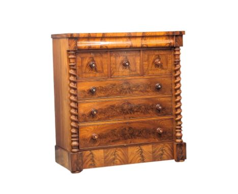 A large Victorian mahogany Scotch chest with Barley Twist columns. 122x56x132.5cm 