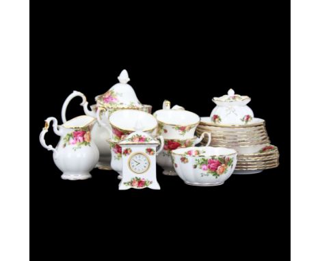 Royal Albert Old Country Roses tea service for six, comprising teapot, milk jug, open sucrier, cups and saucers, dessert plat