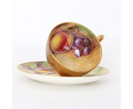 Early 20th century Royal Worcester cup and saucer decorated by Thomas Lockyer, the interior of the cup and the saucer decorat