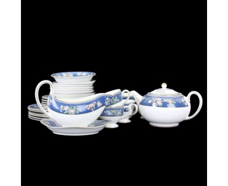 Wedgwood Blue Siam pattern tea and dinner service, including teapot, milk jug, open sucrier, six teacups and saucers, six din