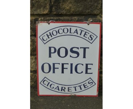 An unusual double sided rectangular enamel sign advertising Post Office, but also Chocolates and Cigarettes, in good conditio