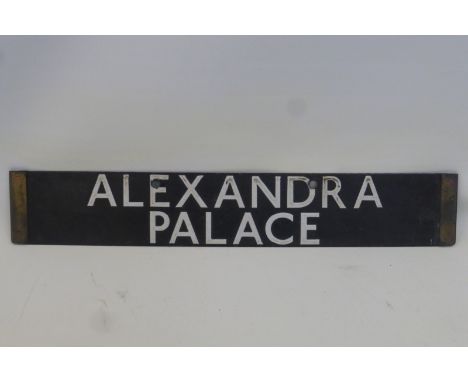 An underground railway double sided enamel sign - "Moorgate and Alexandra Palace", 24 1/2 x 4".