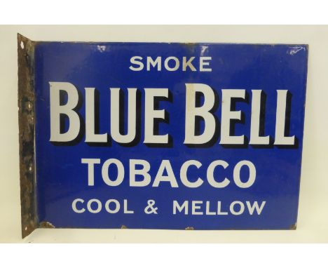 A Blue Bell Tobacco double sided enamel sign with hanging flange, in good condition, 20 x 14".