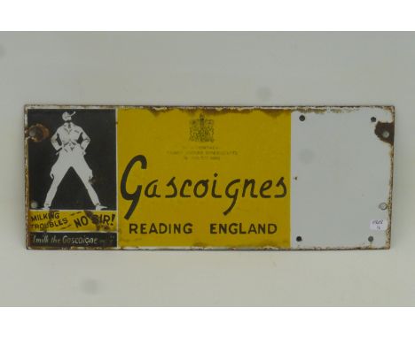 A Gascoignes milking machine narrow enamel sign, 14 x 5 1/2".