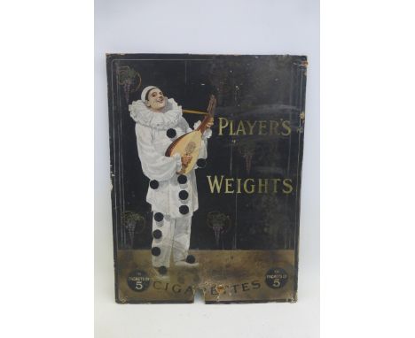 A Player's Weights Cigarettes pictorial showcard depicting a pierrot clown playing a lute, 14 1/2 x 19".