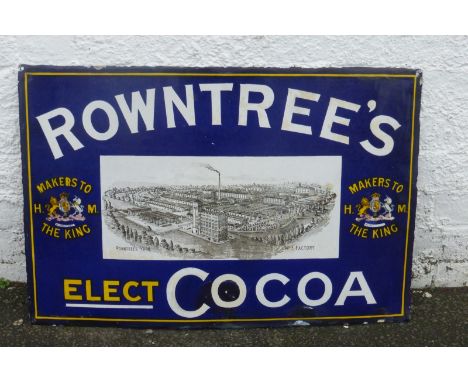 A Rowntree's Elect Cocoa pictorial enamel sign depicting No. 3 Factory, with some older retouching, mainly to the border, bar
