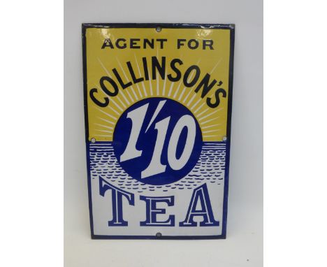 A Collinson's Tea rectangular enamel sign in very near mint condition, 8 x 12".