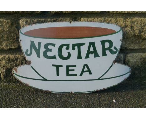 A Nectar Tea "tea-cup" shaped enamel sign by Patent enamel Co. in good condition, 21 x 11 1/2".