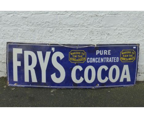 A Fry's Cocoa rectangular enamel sign by Patent Enamel, 36 x 12".