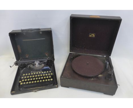 A record player and a Corona no.4 typewriter.