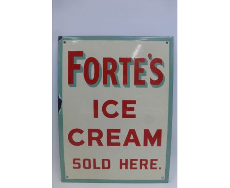 A 1950s Forte's Ice Cream Sold Here rectangular enamel sign with good gloss, 12 x 16".