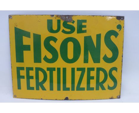 A Fisons' Fertilizers rectangular enamel sign with good gloss, 20 x 15".