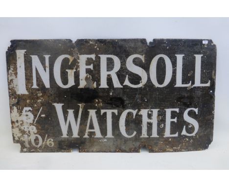 An early Ingersoll Watches double sided enamel sign, 27 1/2 x 15".