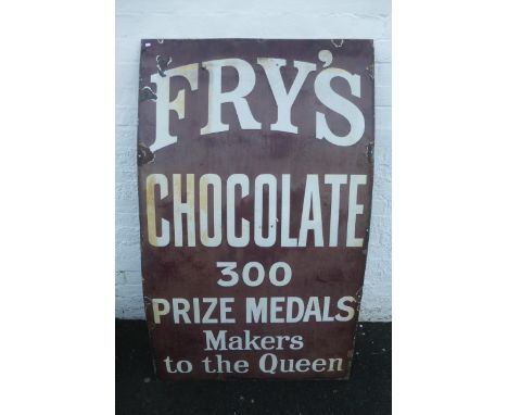 A large Fry's Chocolate "300 Prize Medals" Makers to the Queen rectangular enamel sign, 36 x 60".