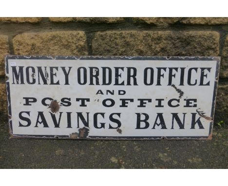 A money order office and post office savings bank rectangular enamel sign, 25 x 16".