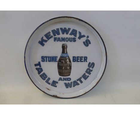 A Kenway's Famous Stone Beer Table Waters part pictorial enamel circular tray, 11 1/2" diameter.