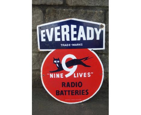 An Eveready Radio Batteries shaped enamel sign, 17 1/2 x 23 1/2".