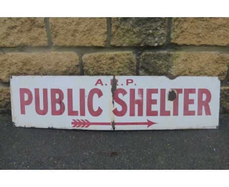 An A.R.P. "Public Shelter" rectangular enamel sign, 36 x 9".