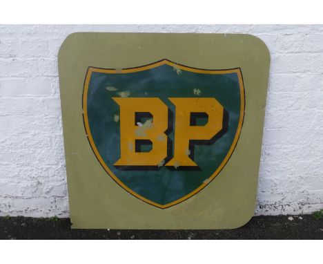 A large BP tin advertising sign, 34 1/4 x 35 1/2".