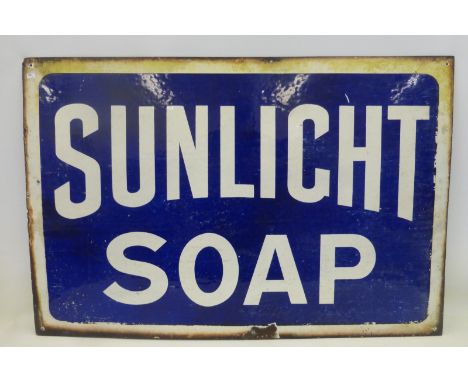 An early Sunlight Soap rectangular enamel sign, 36 x 24".