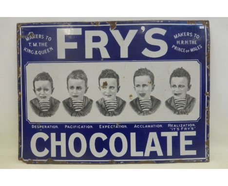 A Fry's Chocolate "Five Boys" pictorial enamel sign, 30 x 22".